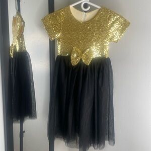Gold Sequins and black mesh dress